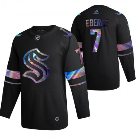 Seattle Kraken Jordan Eberle 7 2021-22 Iriserend holografisch Zwart Authentic Shirt - Mannen